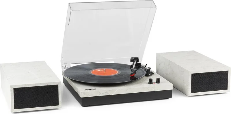 Retro Platenspeler met Bluetooth en Speakers RP165M van Fenton in Marmer – productfoto