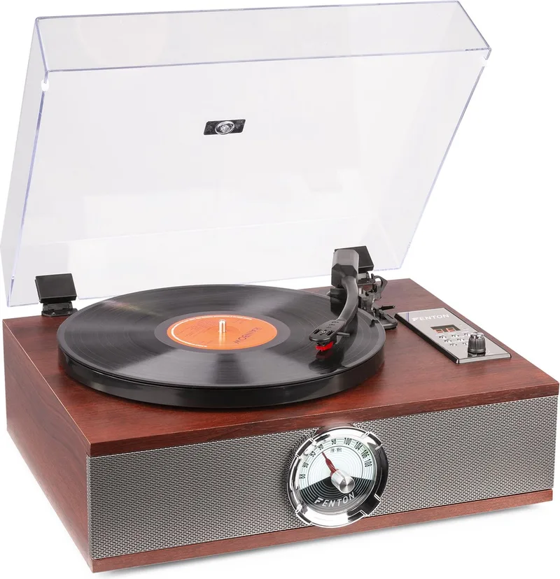 Retro Platenspeler met Bluetooth, FM Radio en CD Speler RP180 van Fenton in Bruin – productfoto