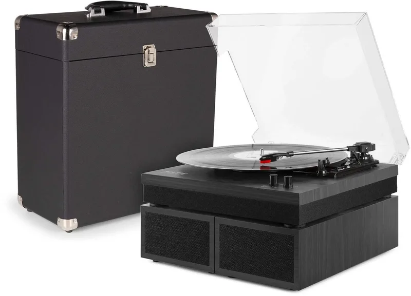 Retro platenspeler met platenkoffer RP165B van Fenton in Zwart – productfoto