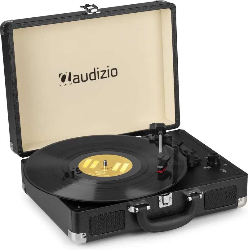 Retro platenspeler met speakers - Audizio RP114BK - Model 2025 - met PC software van Fenton in Zwart – productfoto