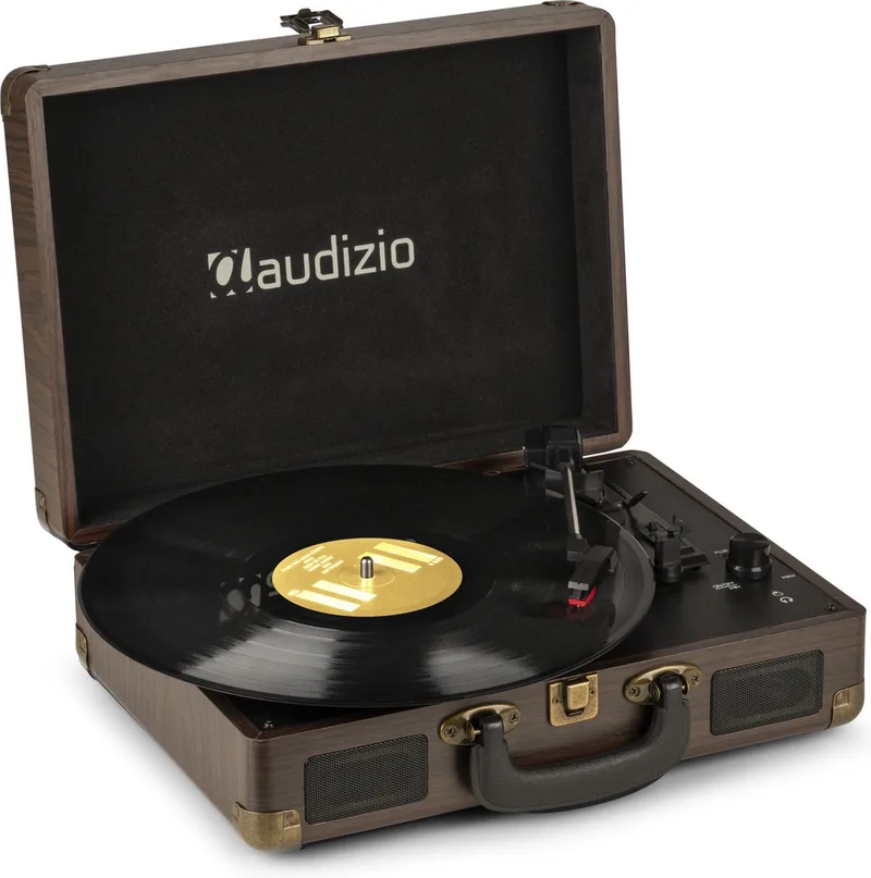 Retro platenspeler met speakers - Audizio RP114W - Model 2025 - met PC software - Houtlook van Fenton in Bruin – productfoto
