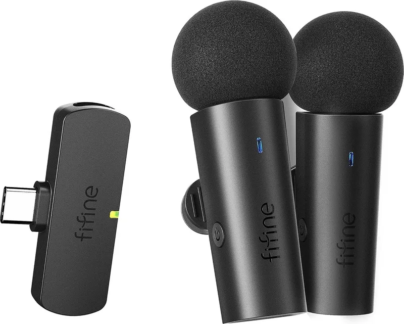 Dasspeld Microfoon - Draadloos Systeem - Lavalier - 2 Microfoons - USB-C - Telefoon / Tablet / PC van Fifine in M8 – productfoto