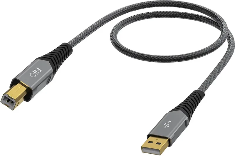 LA-UB1 - USB-A naar USB-B Audiokabel - 1 Meter - Vergulde Connectoren - Hi-Res Audio by FiiO in Grey – product photo