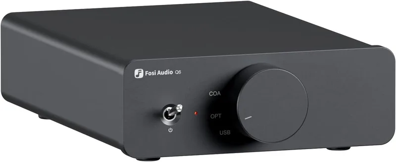Q6 - Mini Desktop DAC - USB C Digitaal naar Analoog Audio Converter - OPT/COA Ingang - RCA Uitgang -Sub-Out -Hi-Res 32bit/768kHz van Fosi Audio in Zwart – productfoto