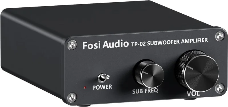 TP-02 Subwoofer Versterker - Volume- en Frequentieregeling, voor Actieve en Passieve Subwoofers en Bass Shakers van Fosi Audio in Zwart – productfoto
