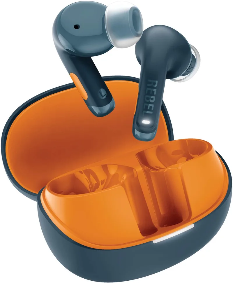 Twins Fuse 2 - Draadloze oordopjes - Noise Cancelling oortjes met 36 uur speeltijd - Met Microfoon en App - Steel Blue + Flaming Orange van Fresh 'n Rebel in Steel Blue & Orange – productfoto