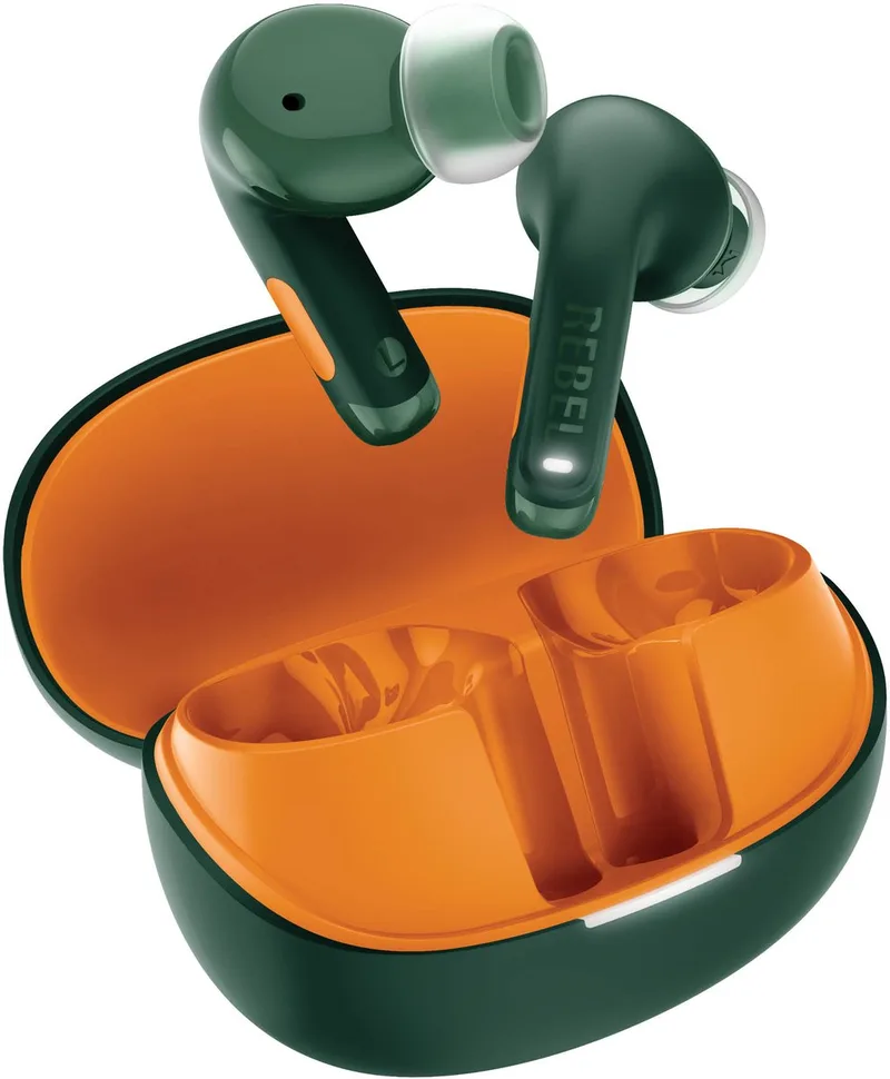 Twins Fuse 2 - Draadloze oordopjes - Noise Cancelling oortjes met 36 uur speeltijd - Met Microfoon en App - Velvet Green + Flaming Orange van Fresh 'n Rebel in Velvet Green & Orange – productfoto