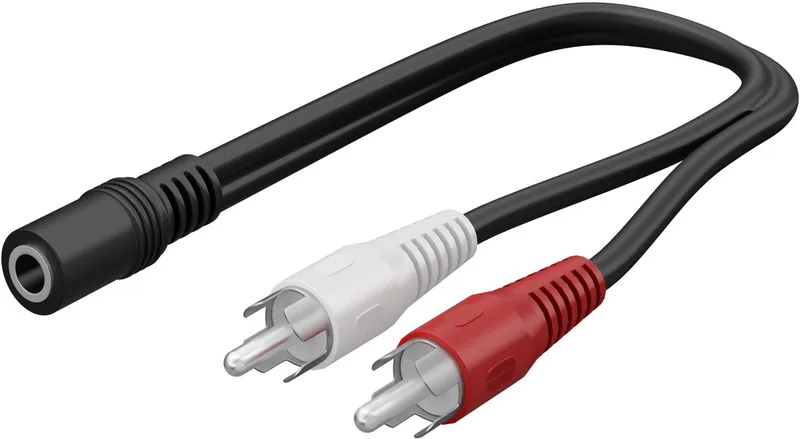 Audiokabel adapter 3,5 mm contrastekker naar RCA-stekker, 0,2 m, Jackplug 3,5 mm-bus van Goobay in Zwart – productfoto