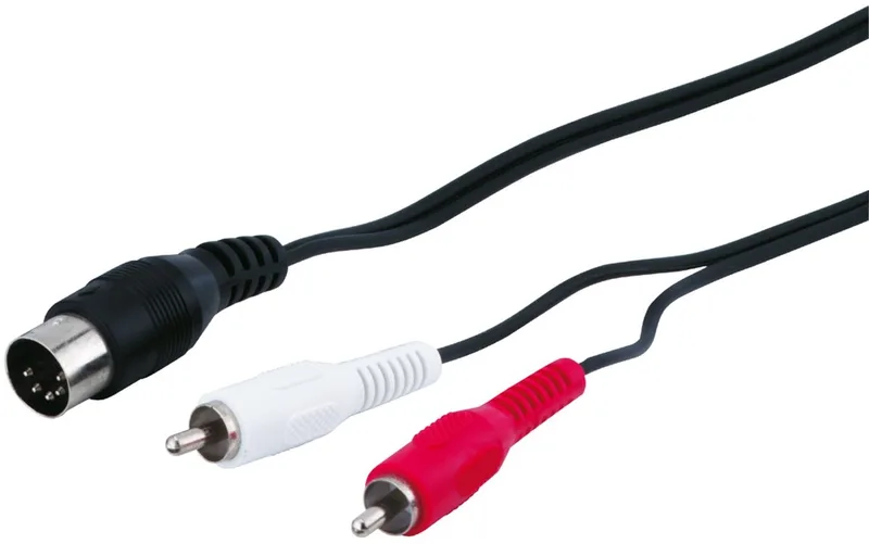 Audiokabel DIN 5-pins 180° naar 2 cinch 1,5 m, voor klassieke audiocomponenten zoals versterkers en platenspelers by Goobay in Black – product photo