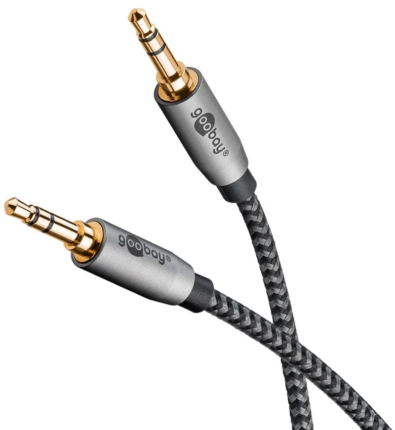 AUX-audiokabel 2 m, 3,5 mm jack-stekker naar 3,5 mm jack-stekker, stereo (3-pins), voor smartphone en speaker by Goobay in Black – product photo
