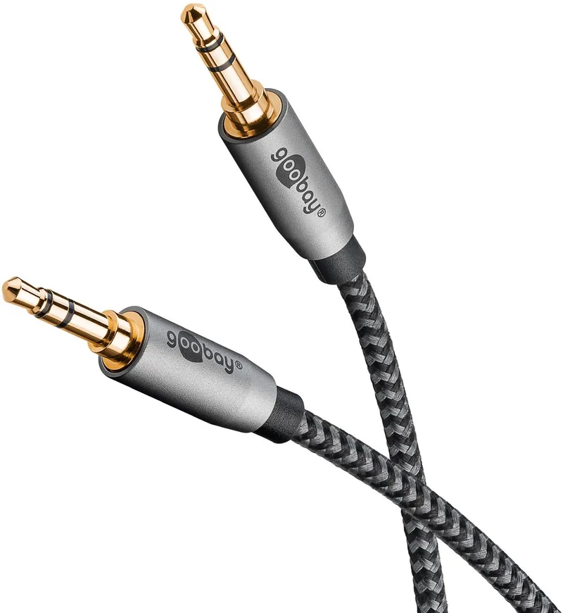 Goobay 3 m AUX-audiokabel, zwart-zilver, 3,5 mm stereostekkers, koperen geleider, textielmantel en vergulde contacten by Goobay in Black – product photo
