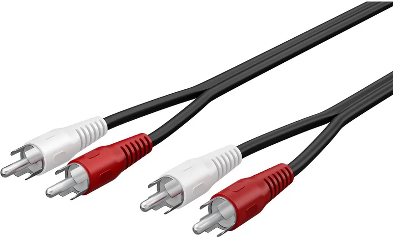 Stereo-audiokabel 1,5 m, 2 cinch naar 2 cinch, flexibele PVC-kabel met kleurgecodeerde connectoren, voor hifi-systemen en DJ-mengpanelen van Goobay in Zwart – productfoto