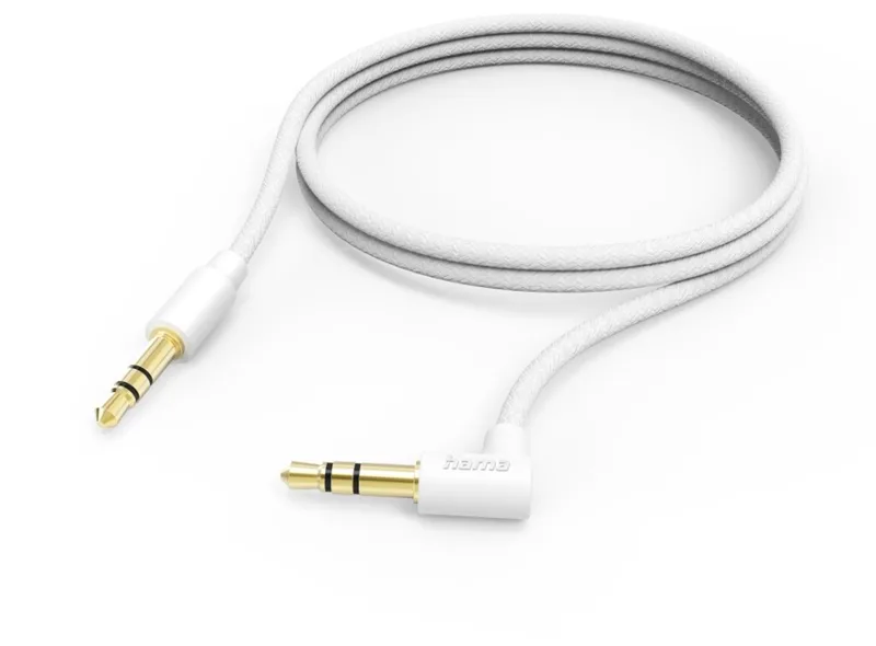 Aux-kabel - 3,5mm jack - 3,5mm jack kabel - Aux aansluiting - Haakse stekker - Compatibel met standaard 3,5mm audio-aansluitingen - Vergulde stekker - 1 meter de Hama en Blanc – photo produit