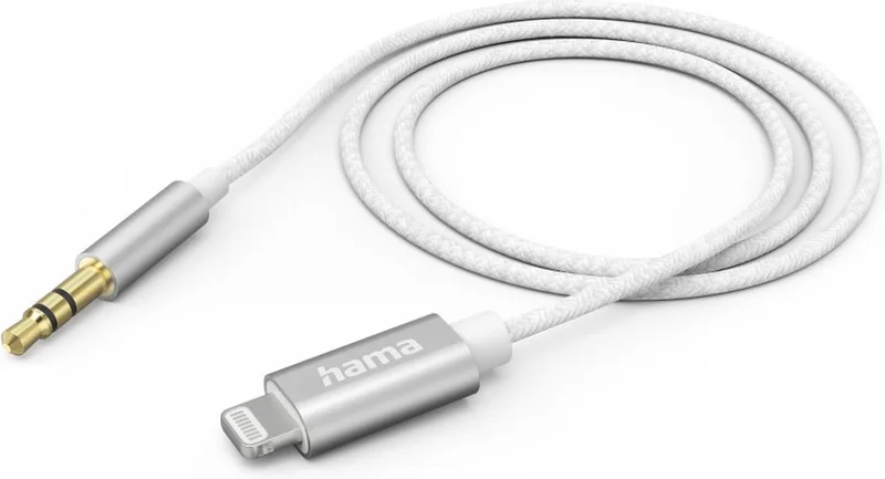 Aux-kabel - Audio kabel - 3,5mm jack naar Lightning kabel - Geschikt voor Smartphone of tablet met Lightning - Aluminium behuizing - 1 meter by Hama in White – product photo 1 of 2