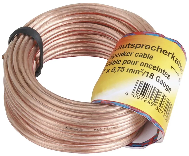HQ 20m luidsprekerkabel 2x 0,75mm² dik 2-aderige boxenkabel hifi LS-kabel van Hama in Koper, Transparant – productfoto