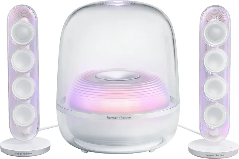SoundSticks 5 - 2.1 Design Speaker Set met Subwoofer - Bluetooth Luidsprekersysteem - Transparante Dome - Desktop & Home Audio by Harman Kardon in White – product photo