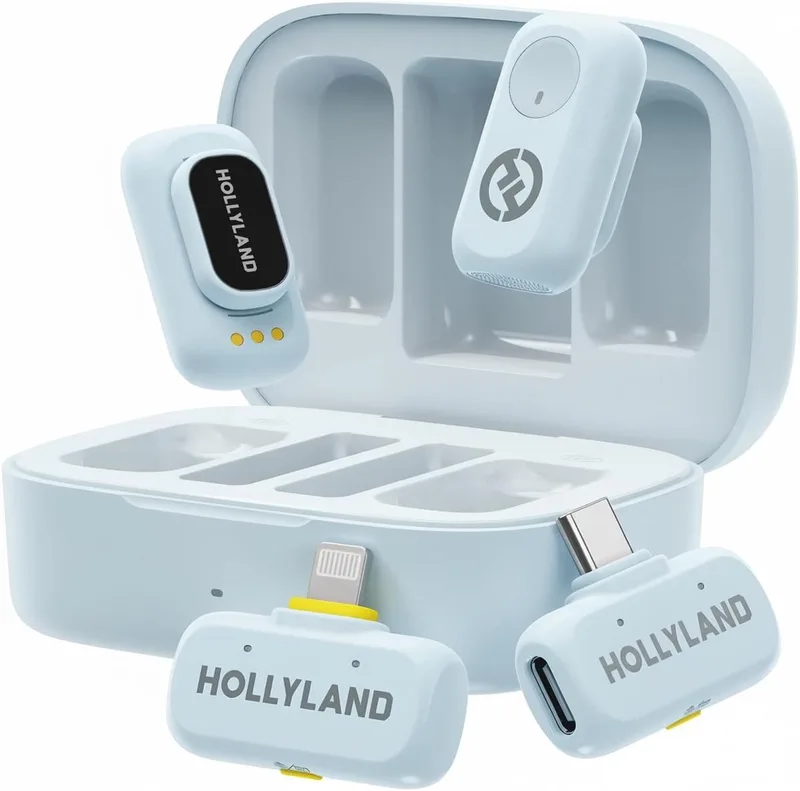 Hollyland-A1-Combo-Draadloze-Microfoon-Blauw-48kHz-24bit-High-Fidelity-3-niveau-Intelligente-Ruisonderdrukking van Hollyland in Blauw – productfoto