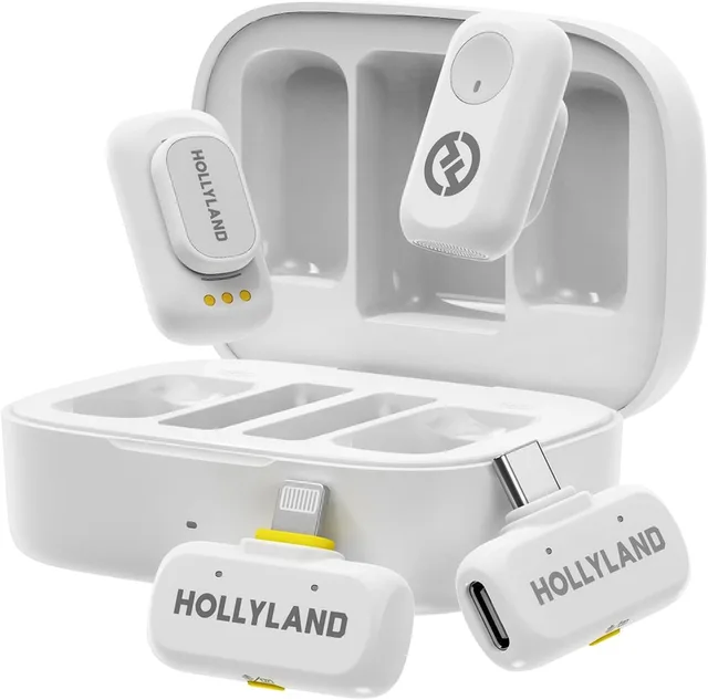 Hollyland-A1-Combo-Draadloze-Microfoon-Ivoorwit-48kHz-24bit-High-Fidelity-3-niveau-Intelligente-Ruisonderdrukking