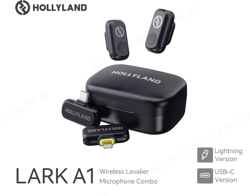 LARK A1 Combo Mini Wireless Microphone for iPhone and Android (2 TX + USB-C RX + Lightning RX + Charging Case), Magnetic Mic for YouTube, TikTok, Podcasts, Vlogging van Hollyland in Zwart – productfoto