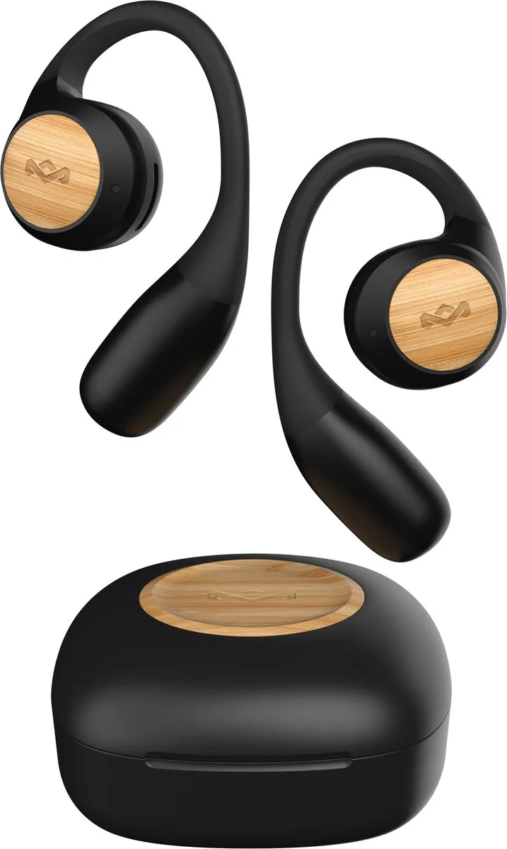 Liberate Open Draadloze Oordopjes - Open Ear Bluetooth Sport Oortjes - 20 uur Batterijduur - Zweetbestendig en Waterbestendig - USB C - Gemaakt van Duurzame Materialen by House of Marley in Black – product photo