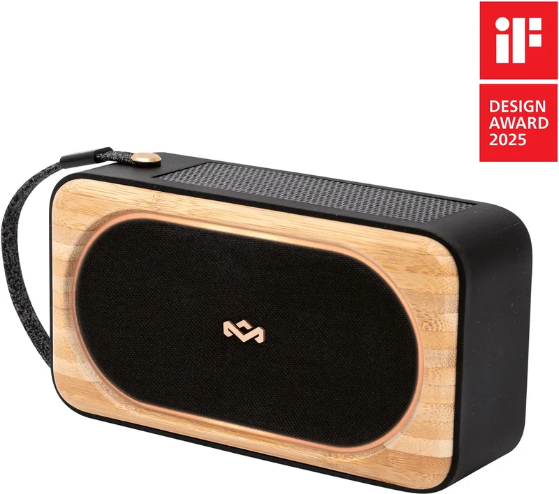 Roots Solar Bluetooth speaker - Draadloze Compacte Speaker - Solar Powerbank - Waterproof - 19 uur Batterijduur - Ingebouwde Flesopener - Gemaakt van Duurzame Materialen by House of Marley in Black – product photo