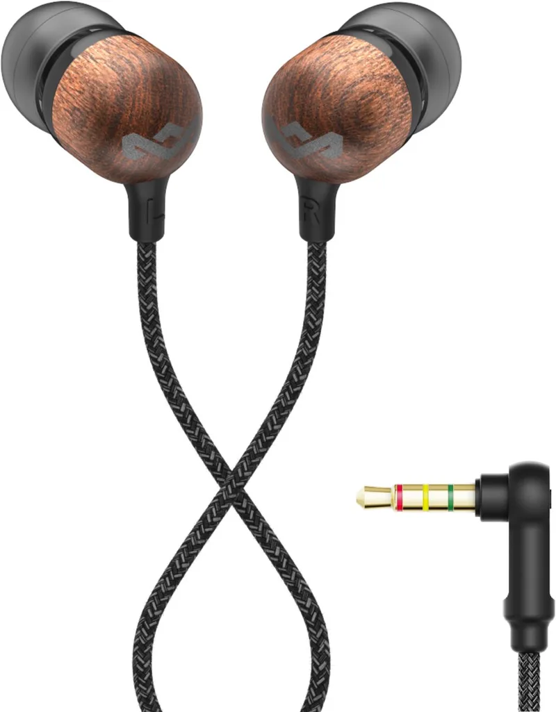 Smile Jamaica Oortjes met Draad - Bedrade Oordopjes 3,5 mm Aansluiting - Met Microfoon en 1knopsbediening - Eco Friendly Design - 9 mm Drivers - Knoopvrije Kabel by House of Marley in Black – product photo