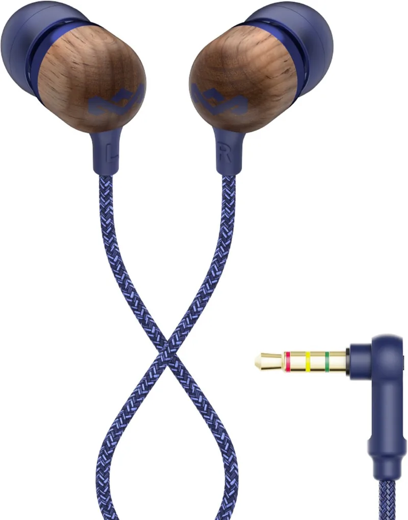 Smile Jamaica Oortjes met Draad - Bedrade Oordopjes 3,5 mm Aansluiting - Met Microfoon en 1knopsbediening - Eco Friendly Design - 9 mm Drivers - Knoopvrije Kabel by House of Marley in Denim – product photo