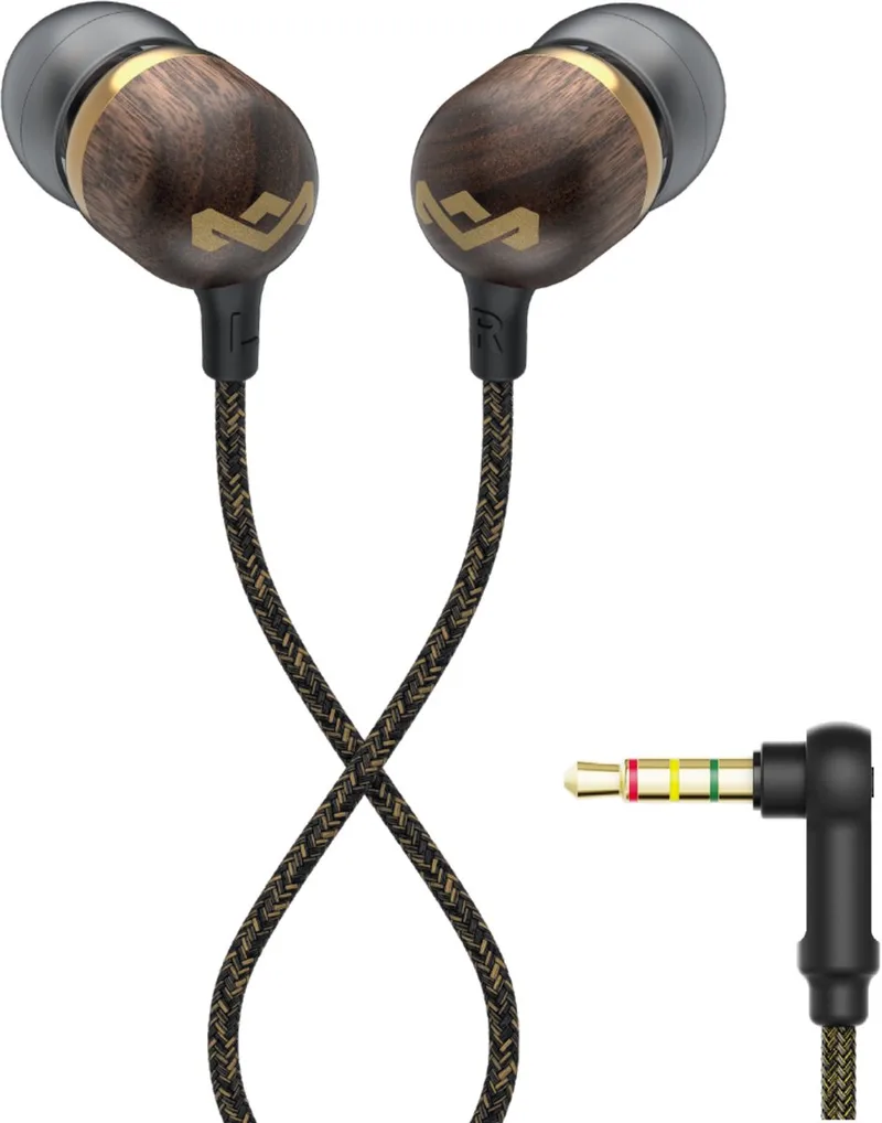 Smile Jamaica Oortjes met Draad - Bedrade Oordopjes 3,5 mm Aansluiting - Met Microfoon en 1knopsbediening - Eco Friendly Design - 9 mm Drivers - Knoopvrije Kabel by House of Marley in Brass – product photo