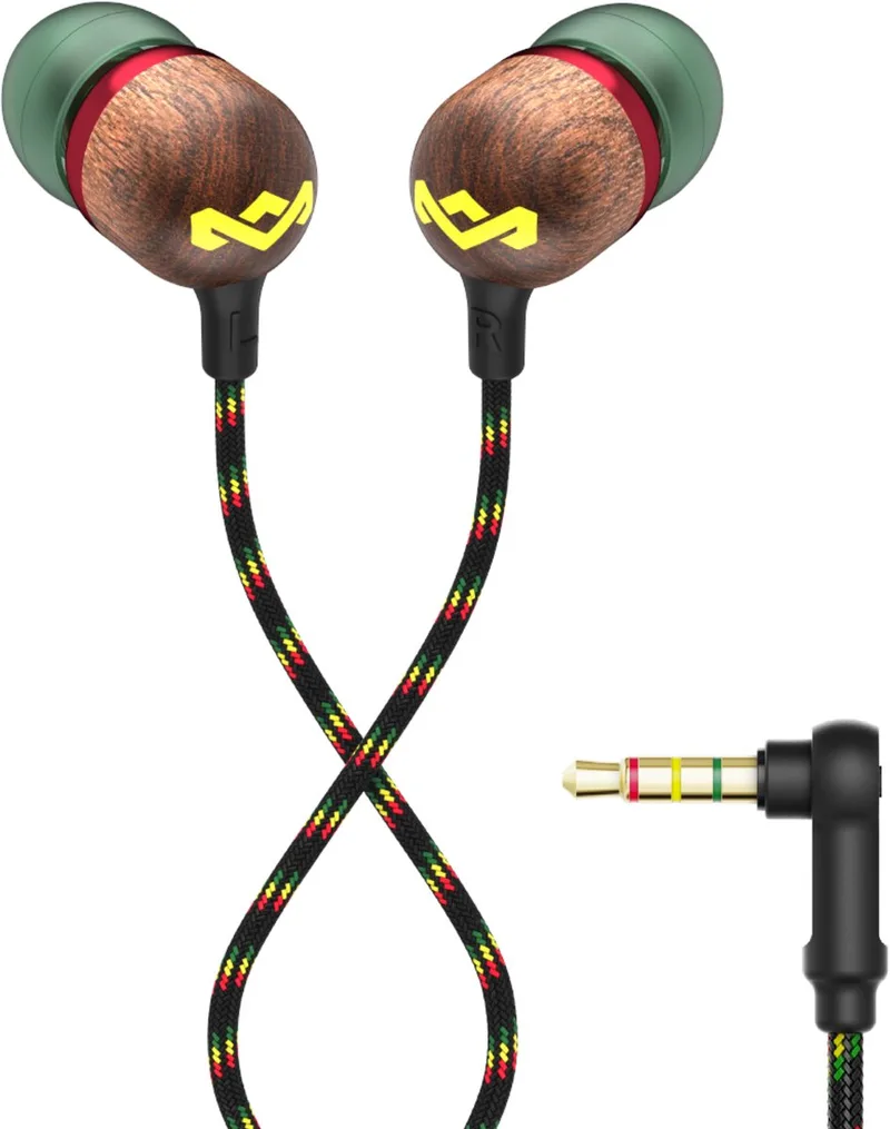 Smile Jamaica Oortjes met Draad - Bedrade Oordopjes 3,5 mm Aansluiting - Met Microfoon en 1knopsbediening - Eco Friendly Design - 9 mm Drivers - Knoopvrije Kabel by House of Marley in Rasta – product photo