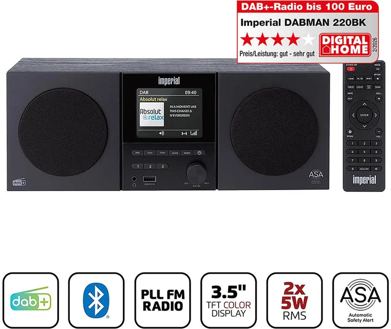 DABMAN-220BK - DAB+ / FM Radio - Bluetooth - Stereo - USB by Imperial in Black – product photo