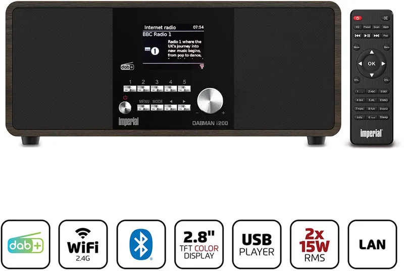 DABMAN i200 V2 - DAB+ / FM Radio - Internetradio - Bluetooth - WiFi - USB - Hout by Imperial in Brown – product photo