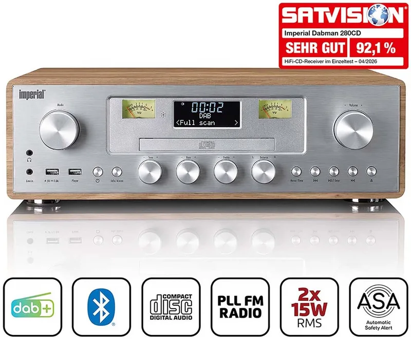 DABMAN radio met CD speler - DAB+ / FM - USB - Bluetooth - ASA Functie - Hout by Imperial in Silver – product photo