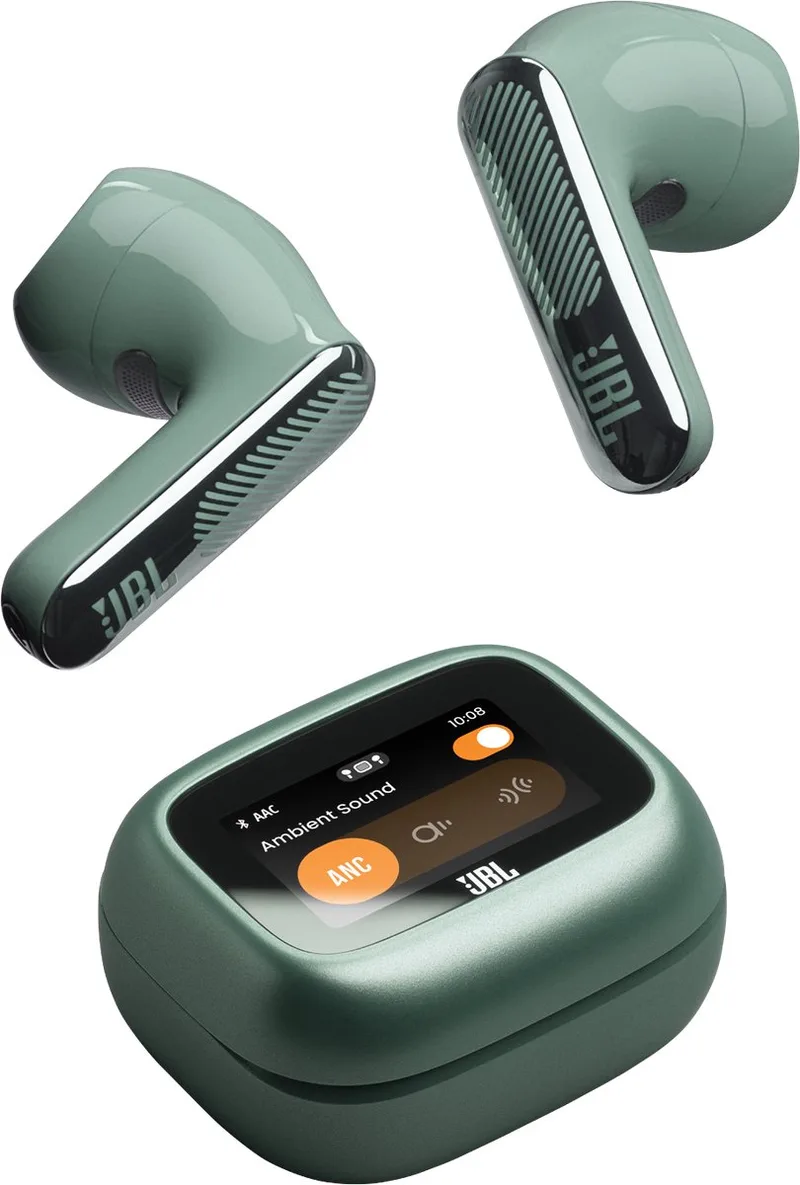 Live Flex 4 – Draadloze Oortjes met Noise Cancelling – Smart Case met Touchscreen – Bluetooth Draadloos Oordopjes – 50 uur – Waterdicht – IP54 van JBL in Groen – productfoto