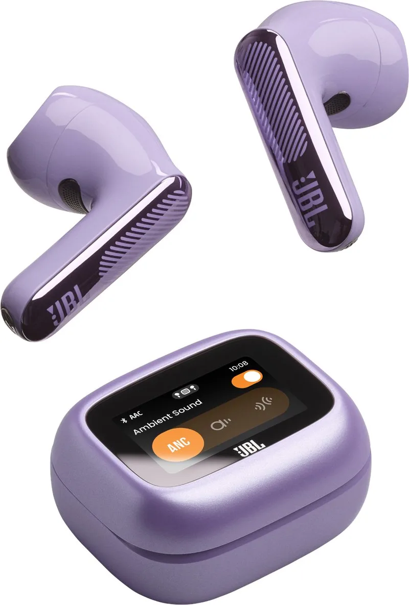 Live Flex 4 – Draadloze Oortjes met Noise Cancelling – Smart Case met Touchscreen – Bluetooth Draadloos Oordopjes – 50 uur – Waterdicht – IP54 van JBL in Paars – productfoto