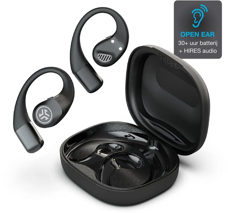Epic Open Sport Draadloze Oordopjes - Sport Oortjes Draadloos - Open Ear - 30 uur Batterijduur - IP55 Zweetbestendig - HiRes Audio - Google Fast Pair van JLab in Zwart – productfoto