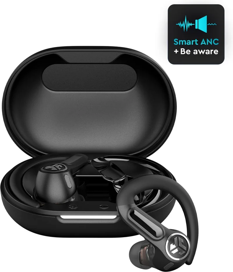 Epic Sport ANC 3 Draadloze Oordopjes - Oortjes Draadloos – LDAC audio - Hybrid Active Noise Cancelling - 56 uur Batterijduur - IP66 Waterbestendig - Aanpasbare EQ3 instellingen - Bluetooth Multipoint - Hardlopen van JLab in Zwart – productfoto