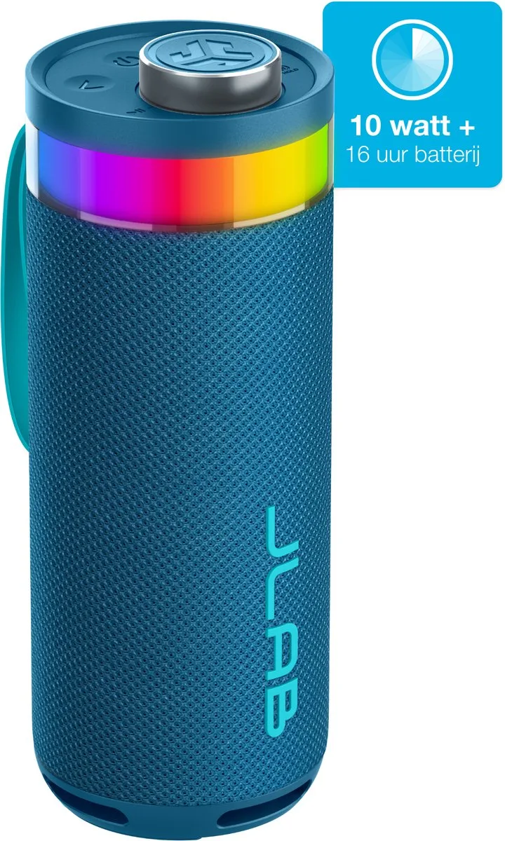 Go Bluetooth Speaker Draadloos - Draagbare Muziekbox - 16 uur Batterijduur - 10 Watt - Bass Boost - IPX6 Waterproof - Multipairing - Instelbare Party Lights - App Equalizer by JLab in Blue – product photo