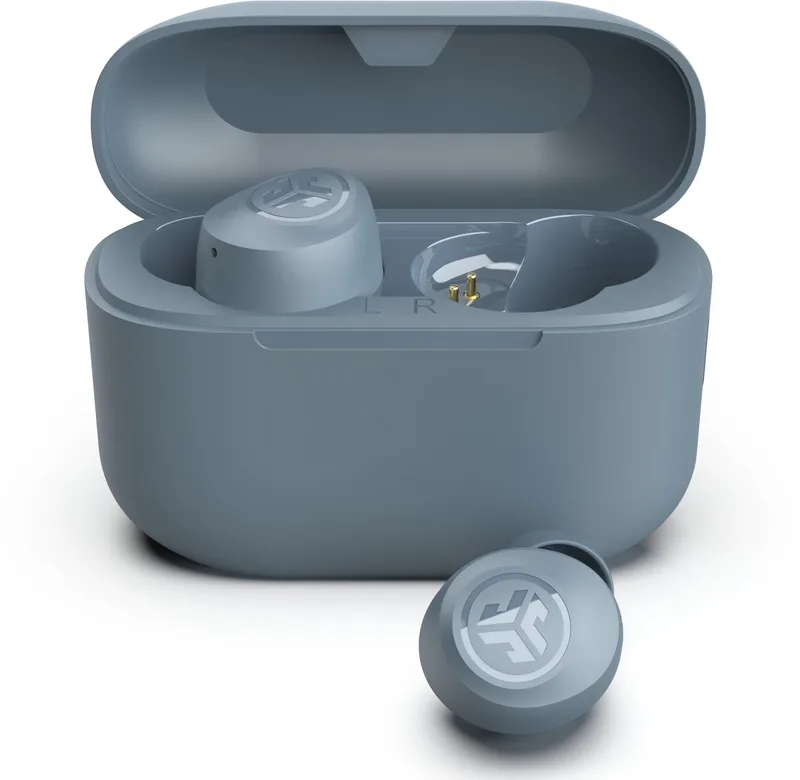 Go Pop Draadloze Oordopjes - Bluetooth Oortjes Draadloos - 35 uur Batterijduur - Be Aware Audio - Met Microfoon - Geschikt voor Android en Apple - Ijzerblauw van JLab in Blauw – productfoto