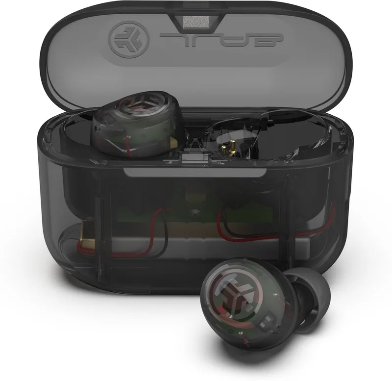Go Pop Draadloze Oordopjes - Bluetooth Oortjes Draadloos - 35 uur Batterijduur - Be Aware Audio - Met Microfoon - Geschikt voor Android en Apple - Doorzichtig van JLab in Zwart – productfoto