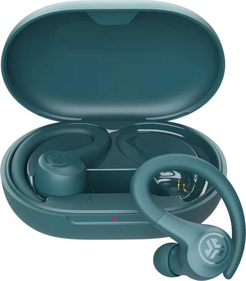 Go Sport Draadloze Oordopjes - Sport Oortjes Draadloos - 35 uur Batterijduur - Bluetooth - Oorhaak - IP55 Zweet- & Waterbestendig - Hardlopen - Teal van JLab in Groen – productfoto