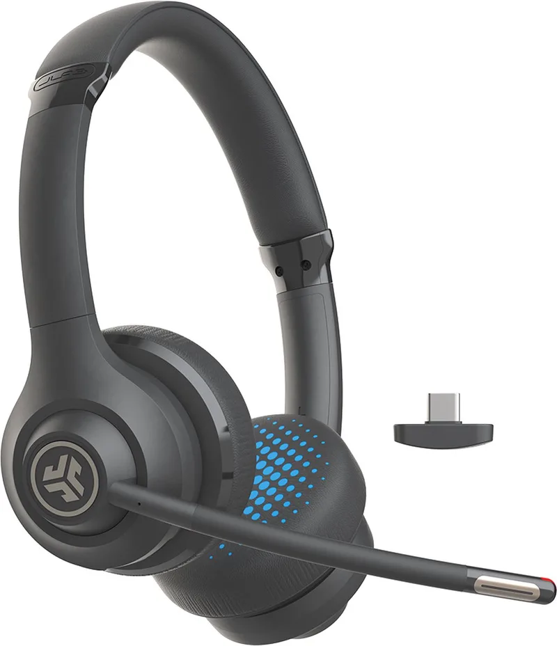Go Work 2 Headset met Microfoon - Bluetooth - PC Headset Voor Laptop en Computer - 55 uur batterij - USB C aansluiting - Dongle - Draadloze Koptelefoon van JLab in Go Work 2 – Zwart – productfoto