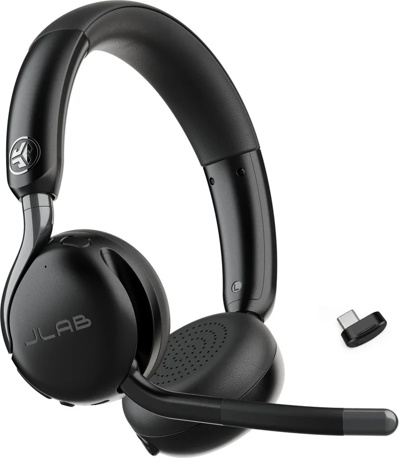 Go Work 3 Draadloze Headset met Microfoon - Noise Cancelling - Bluetooth Multipoint - 70 uur batterijduur - PC Headset Voor Computer en Laptop met USB C - Dongle - Koptelefoon voor het Werk van JLab in Go Work 3 – Zwart – productfoto
