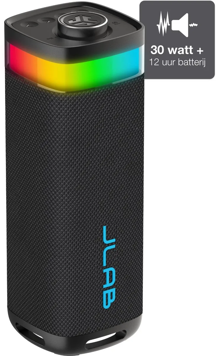 Jbuds Bluetooth Speaker Draadloos - Draagbare Muziekbox - 12 uur Batterijduur - 30 Watt - Bass Boost - IPX6 Waterproof - Multipairing - Instelbare Party Lights - App Equalizer van JLab in Zwart – productfoto