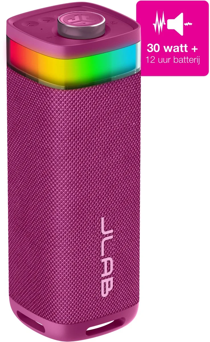 Jbuds Bluetooth Speaker Draadloos - Draagbare Muziekbox - 12 uur Batterijduur - 30 Watt - Bass Boost - IPX6 Waterproof - Multipairing - Instelbare Party Lights - App Equalizer van JLab in Roze – productfoto