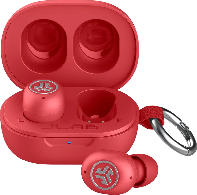 JBuds Mini ANC Draadloze Oordopjes - Active Noise Cancelling Oortjes Draadloos - 25 uur Batterijduur - Apple Find My - Bluetooth Multipoint - Met Microfoon - Geschikt voor Android en Apple van JLab in Rood – productfoto