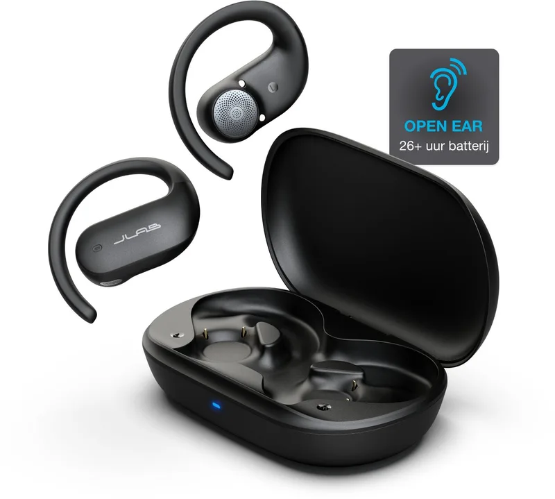 Jbuds Open Sport 2 Draadloze Oordopjes - Sport Oortjes Draadloos - Open Ear - 26 uur Batterijduur - IP55 Zweetbestendig - Multipoint van JLab in Zwart – productfoto