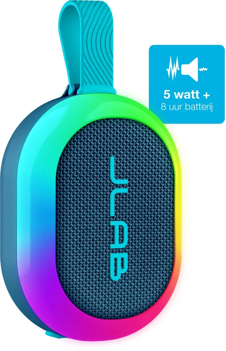 Pop Mini Bluetooth Speaker Draadloos - Draagbare Muziekbox - 8 uur Batterijduur - 5 Watt - IPX6 Waterproof - Multipairing - Instelbare Party Lights - App Equalizer van JLab in Blauw – productfoto