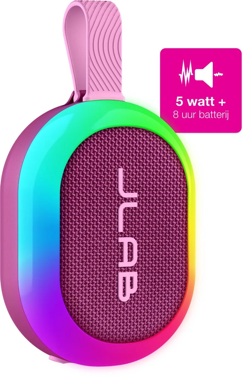 Pop Mini Bluetooth Speaker Draadloos - Draagbare Muziekbox - 8 uur Batterijduur - 5 Watt - IPX6 Waterproof - Multipairing - Instelbare Party Lights - App Equalizer van JLab in Roze – productfoto