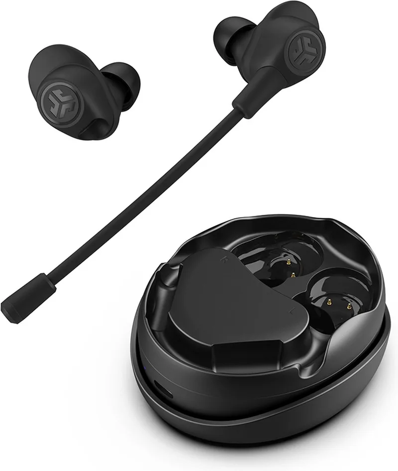 Work Buds Draadloze Oordopjes - Bluetooth Oortjes - Afneembare Boommicrofoon - 55+ uur afspeeltijd - USB Type-C Oplaaddock van JLab in Zwart – productfoto