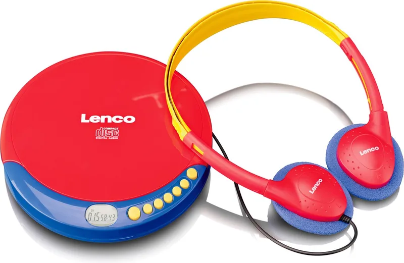 CD-021KIDS - Draagbare Discman voor Kinderen met Hoofdtelefoon en oplaadbare Batterijen van Lenco in Meerkleurig – productfoto
